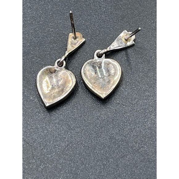 Sterling Silver 925 Marcasite Heart Drop Dangle Pierced Earrings - Picture 12 of 15